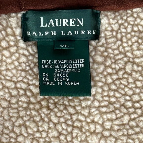 Lauren Ralph Lauren Brown Suede Vest with Fleece Lining XL NWOT - Picture 3 of 5